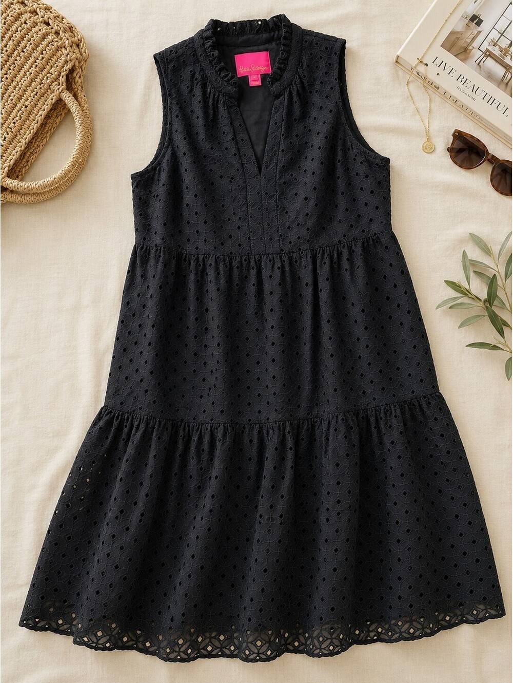 Lilly Pulitzer Marean Black Eyelet Tiered Dress - Size Medium (M) EUC